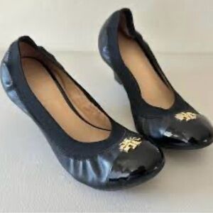 Tory Burch Black Flats with Gold Logo